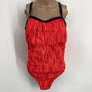 Nike Racerback One Piece Red Striped Swimsuit Size XL
